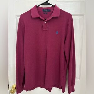 Ralph Lauren Men's Dark Burgundy Long Sleeve Polo Shirt Slim Fit